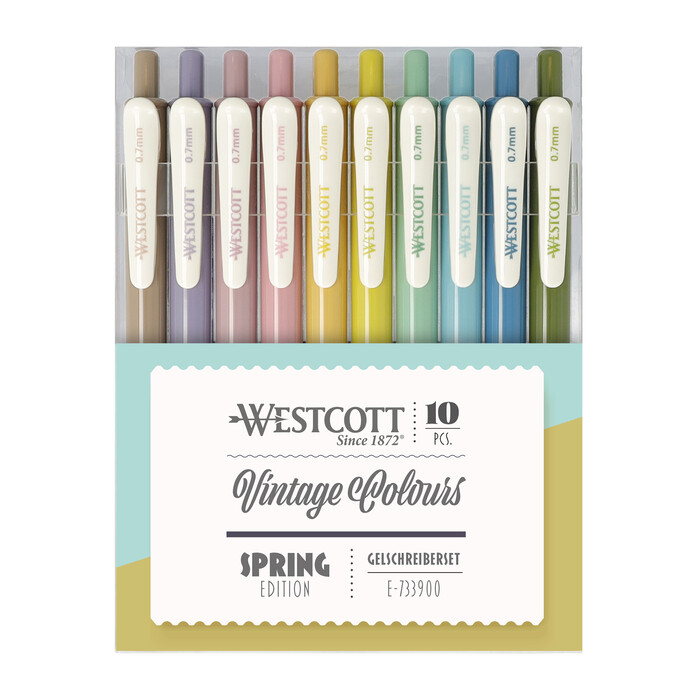 WESTCOTT Druckgelschreiber Vintage 10er Etui hell mehrere Farben