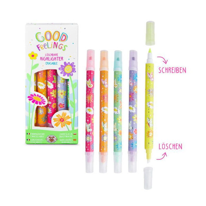 TRENDHAUS Highlighter Serie Flower Power löschbar 5er-Set mehrere Farben