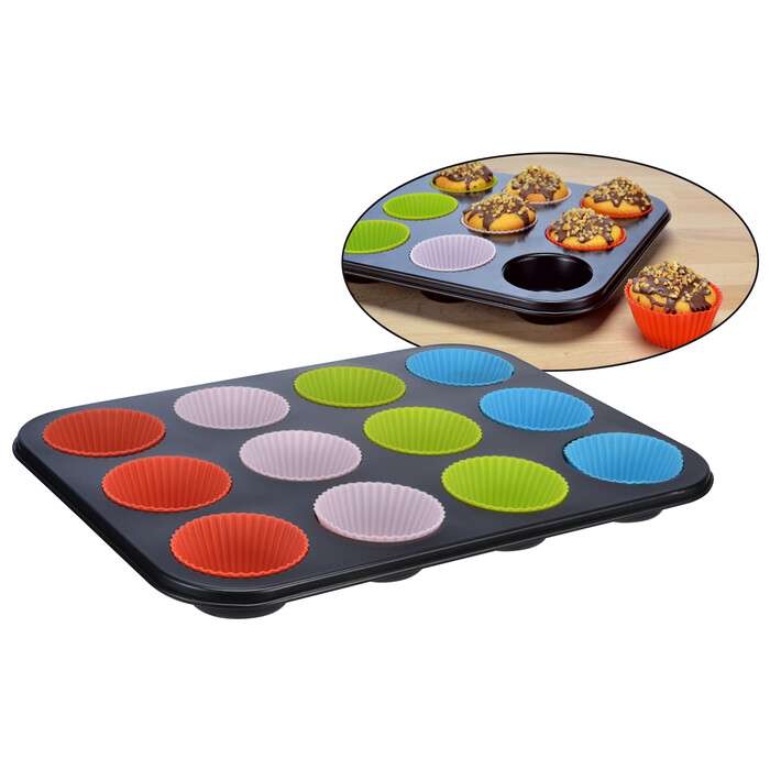 Muffin-Backblech für 12 Stück inkl. Silikonförmchen