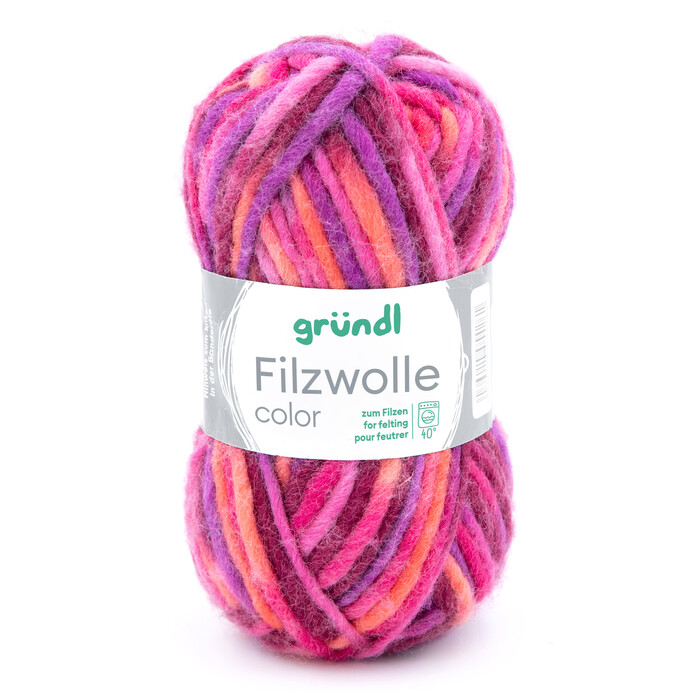 GRÜNDL Filzwolle Color 50g orange/fuchsia/lila