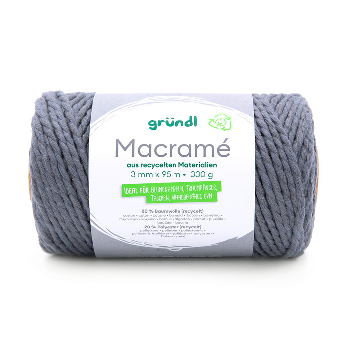 GRÜNDL Macramé-Garn 3 mm x 95 m grau