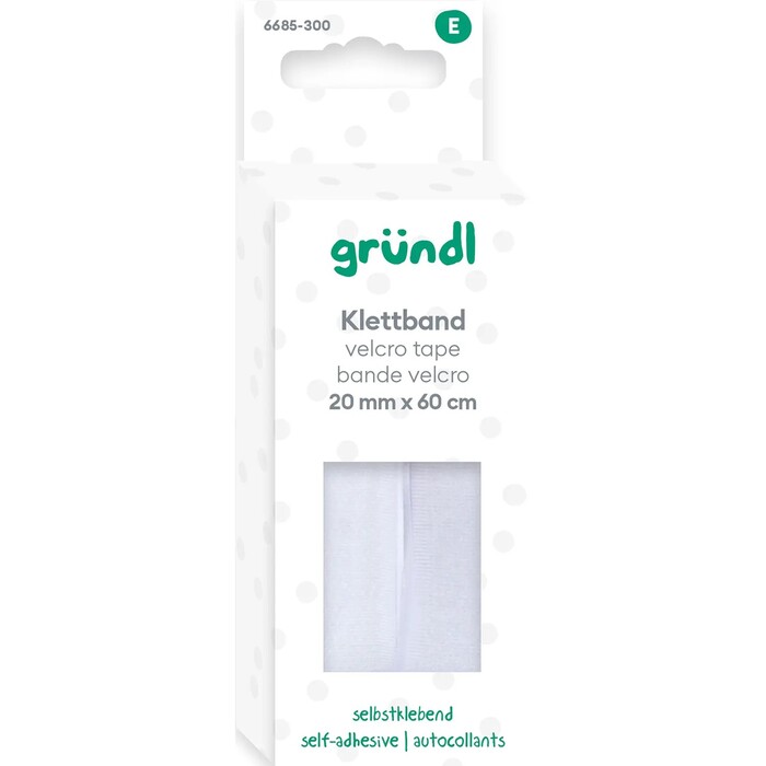 GRÜNDL Klettband selbstklebend 20 mm x 60 cm weiß