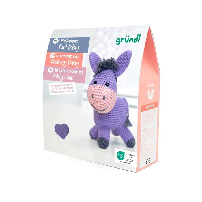GRÜNDL Häkeltier-Set Esel Eddy lila