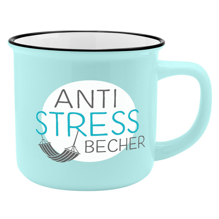 Porzellantasse in Emailleoptik Anti Stress Becher 0,35 Liter hellblau