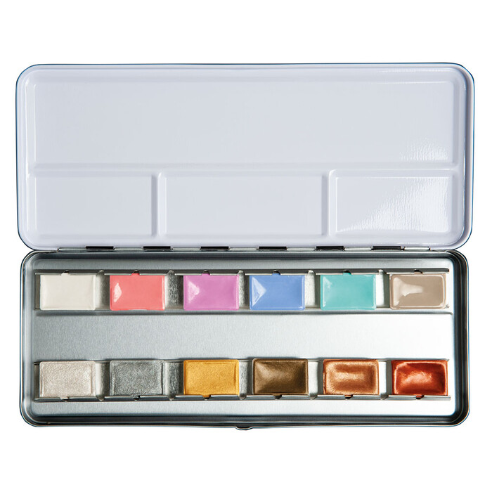 HONSELL Aquarellkasten White Nights Metallic & Pastell 12 Näpfe