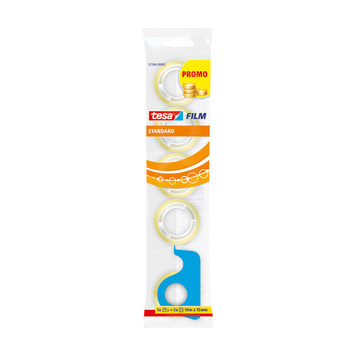 tesa Film - Klebeband transparent, 5 Rollen 10m x 15mm + 1 Abroller