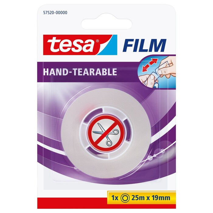 tesa Film, Klebefilm transparent, von Hand einreißbar, 19mm x 25m