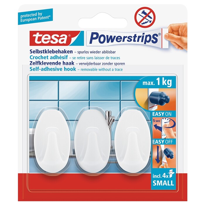 TESA Powerstrips selbstklebende Haken Small 3 Stück weiß