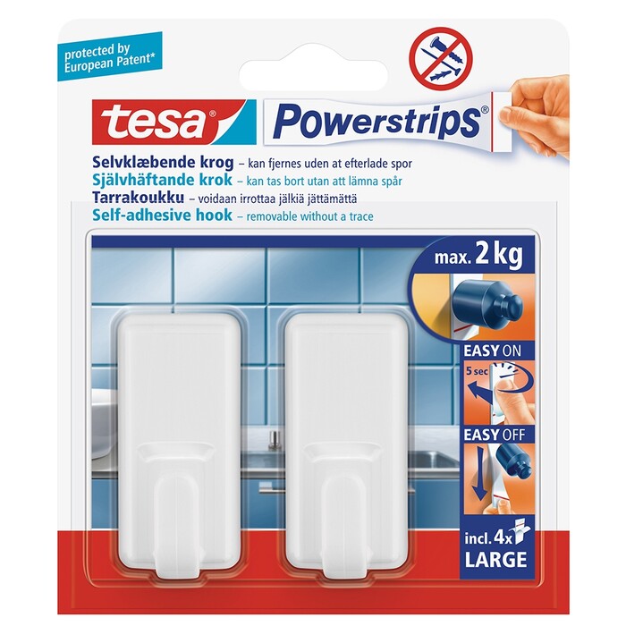 TESA Powerstrips selbstklebende Haken Large 2 Stück weiß