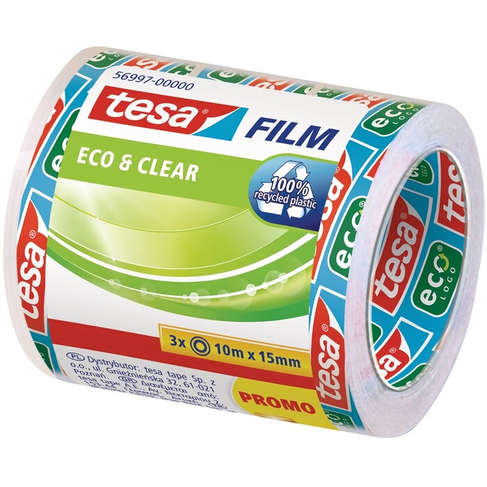 TESA Film Eco & Clear Klebeband Nachfüllung transparent 10m x 15mm 3 Rollen Vorteilspack