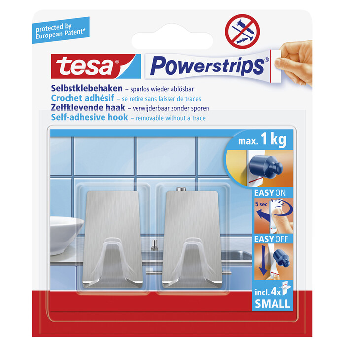 TESA Powerstrips selbstklebende Haken Metall 2 Stück silber