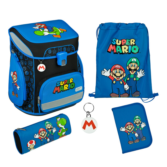 SCOOLI Schultaschen-Set Easy Fit Super Mario 5-teilig blau