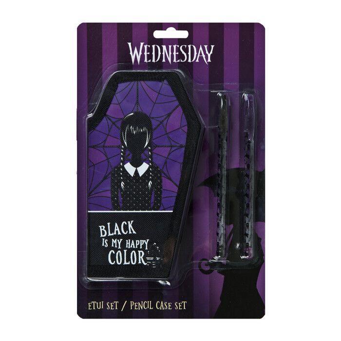 Etui Wednesday mit 2 Gelstiften schwarz/violett