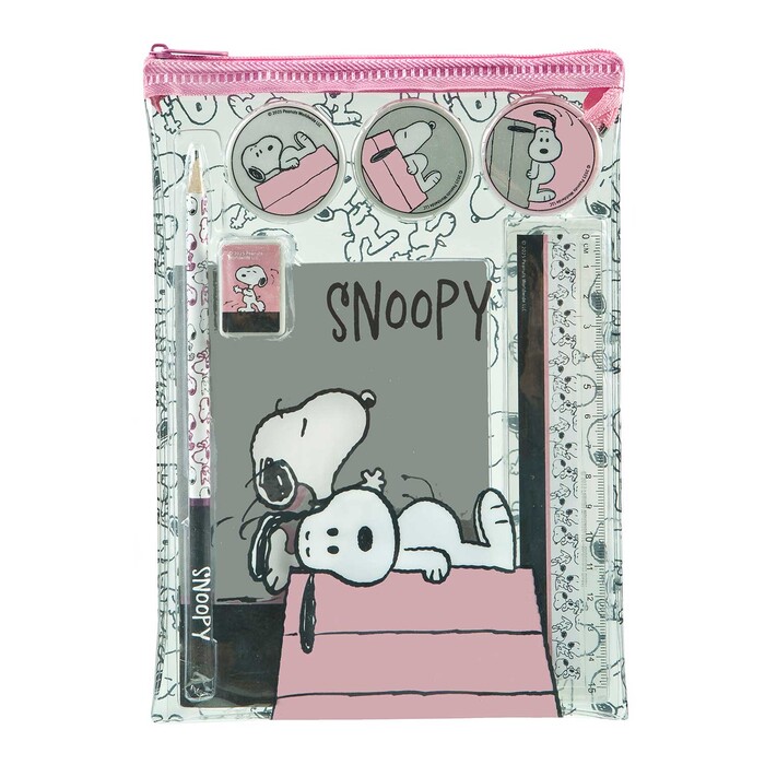 Schreib-Set Snoopy im PVC-Etui grau/rosa