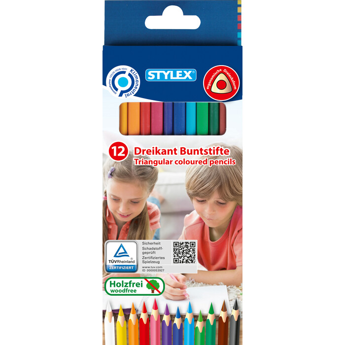 STYLEX Dreikant Buntstifte 12 Stk. holzfrei mehrere Farben
