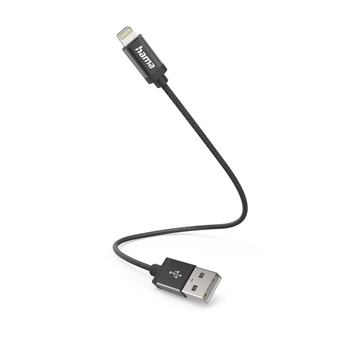 HAMA Ladekabel USB-A zu Lightning Nylon 0,2 m schwarz