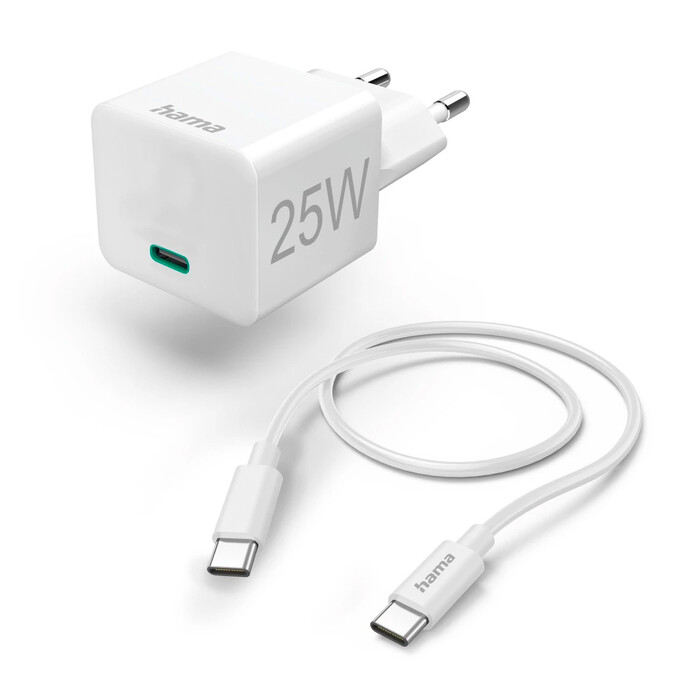 HAMA Schnellladegerät mit USB-C Ladekabel PD 25W 1,5 m weiß