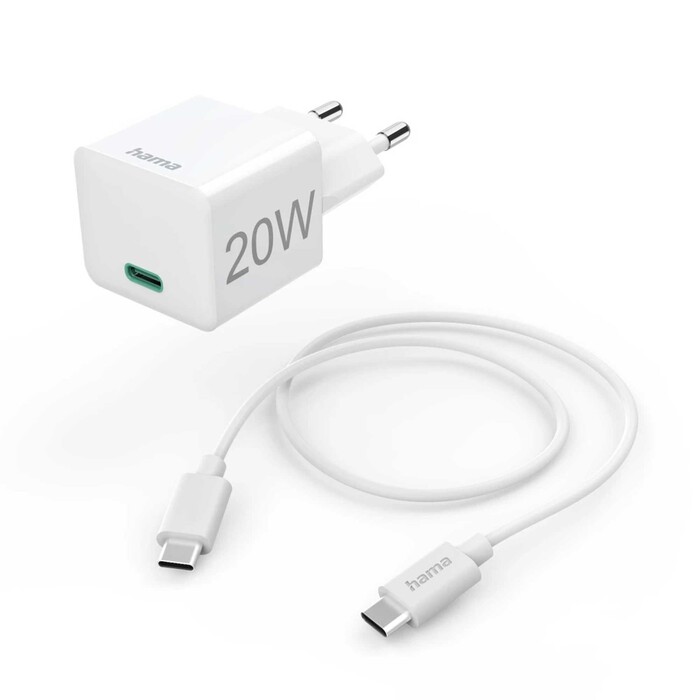 HAMA Mini-Schnellladegerät mit Ladekabel USB-C PD 20 W 1 m weiß