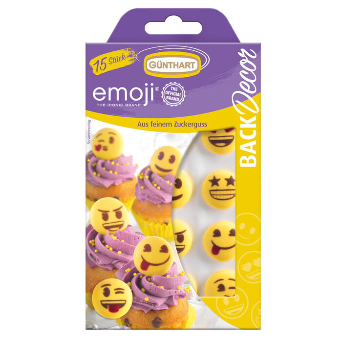 GÜNTHART Figuren aus Zuckerguss Emoji 15 Stück gelb