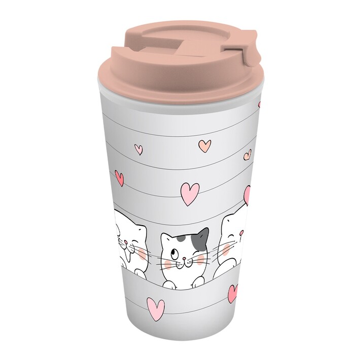 Coffee to go Becher Cutie Cats 400 ml weiß/rosa