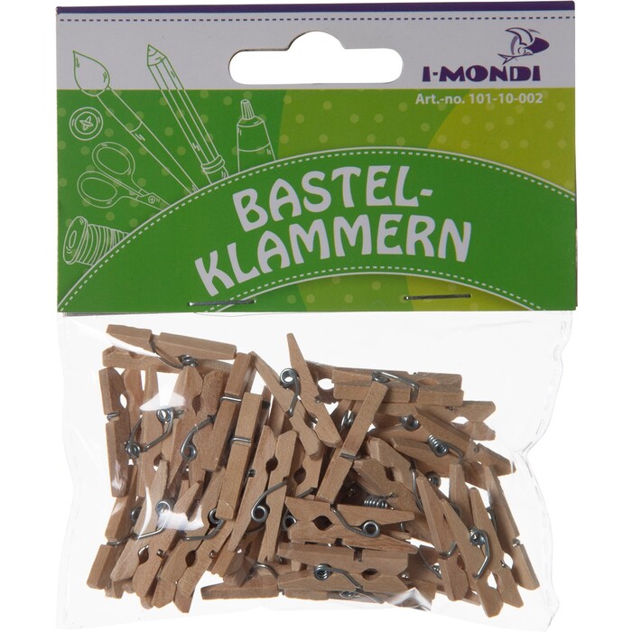 I-MONDI Mini-Holzbastelklammern 25 x 3 mm 45 Stück natur