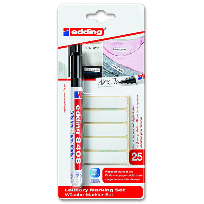 edding 8408 - Wäsche-Markier-Set, schwarz inkl. 25 Etiketten