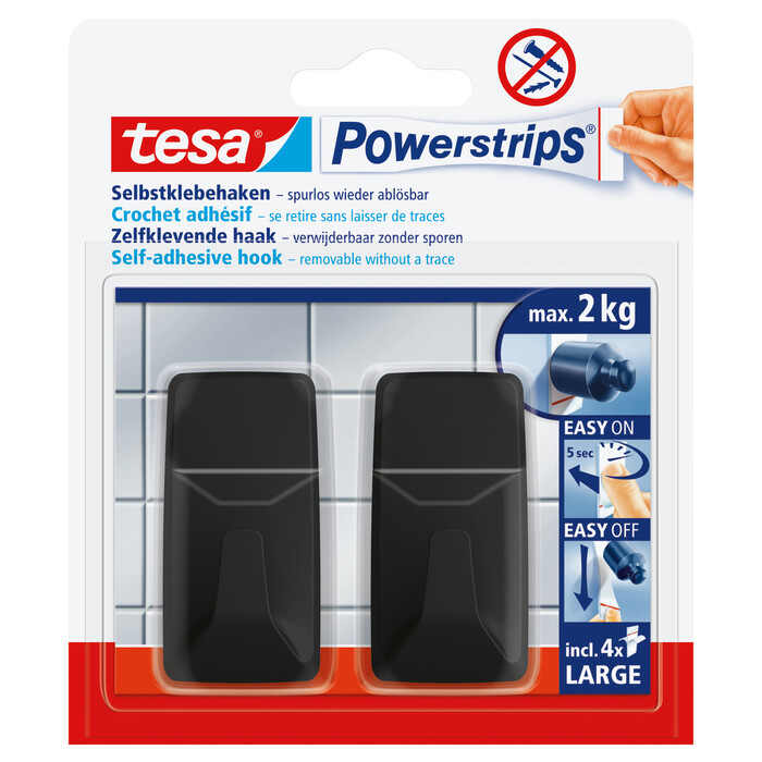 TESA Powerstrips Klebehaken L rechteckig max. 2 kg 2 Stück schwarz