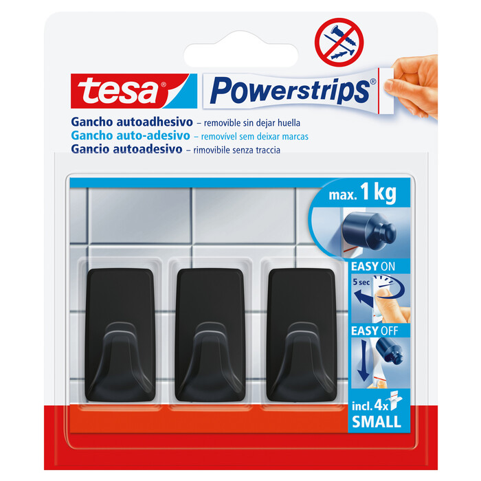 TESA Powerstrips Klebehaken S rechteckig max. 1 kg 3 Stück schwarz