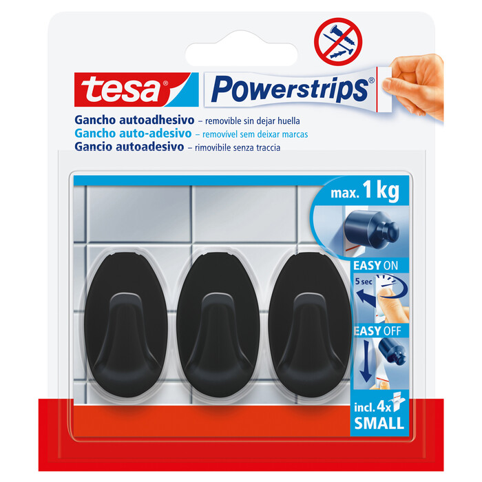 TESA Powerstrips Klebehaken S oval max. 1 kg 3 Stück schwarz