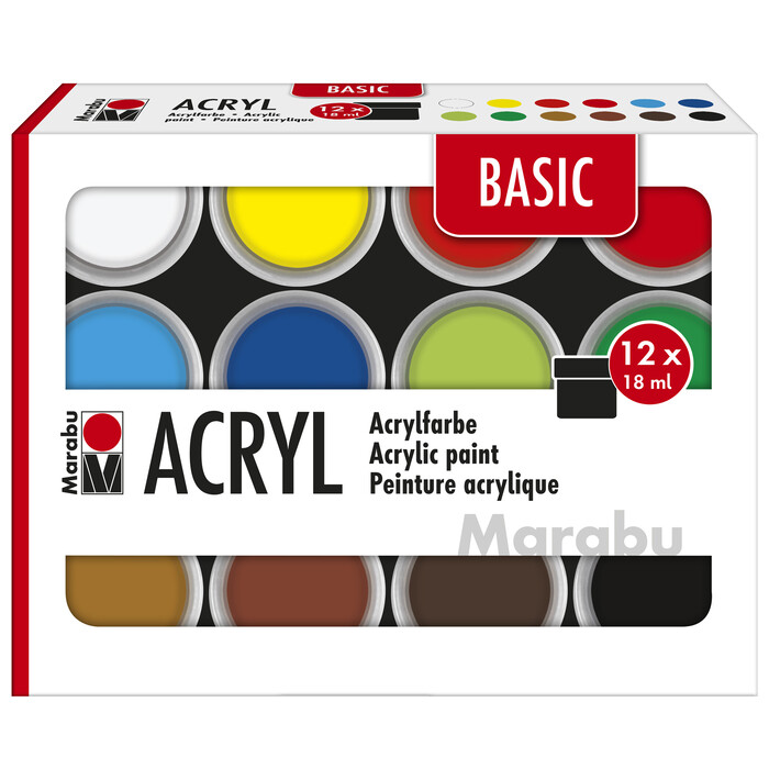 MARABU Acrylfarben-Set Basic 12 x 18 ml