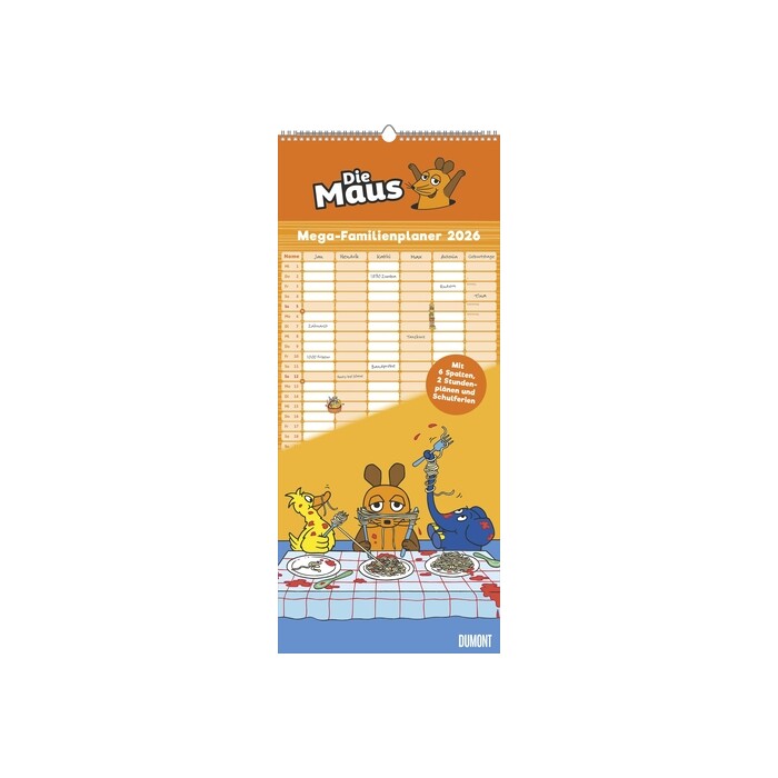 Die Maus 2026 - DUMONT Mega-Familienkalender mit 6 Spalten - Familienplaner mit 2 Stundenplänen und Ferientabelle - Hochformat 30,0 x 70,0 cm