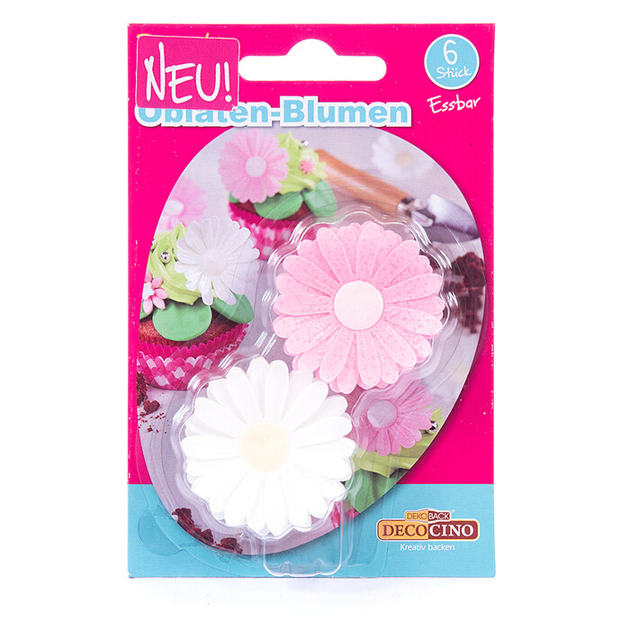 DEKOBACK essbare Oblaten-Blumen 6 Stück rosa/weiß