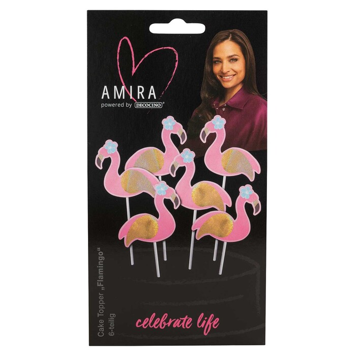 AMIRA Cake Topper Flamingo 6-teilig bunt