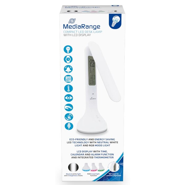 MediaRange Compact LED Desk Lamp with LCD Display white inkl. Eurolochung