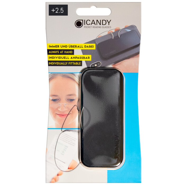 ICANDY Lesehilfe +2.50 Dioptrien inkl. Hülle schwarz