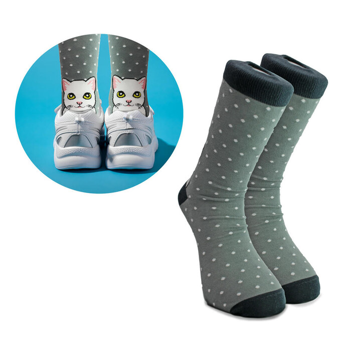 Socken gepunktet mit Katzenmotiv Größe 36-40 grau
