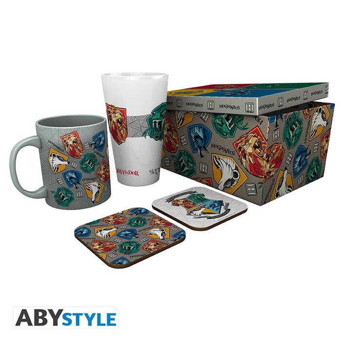 Geschenkset Harry Potter Glas XXL + Tasse + 2 Untersetzer bunt