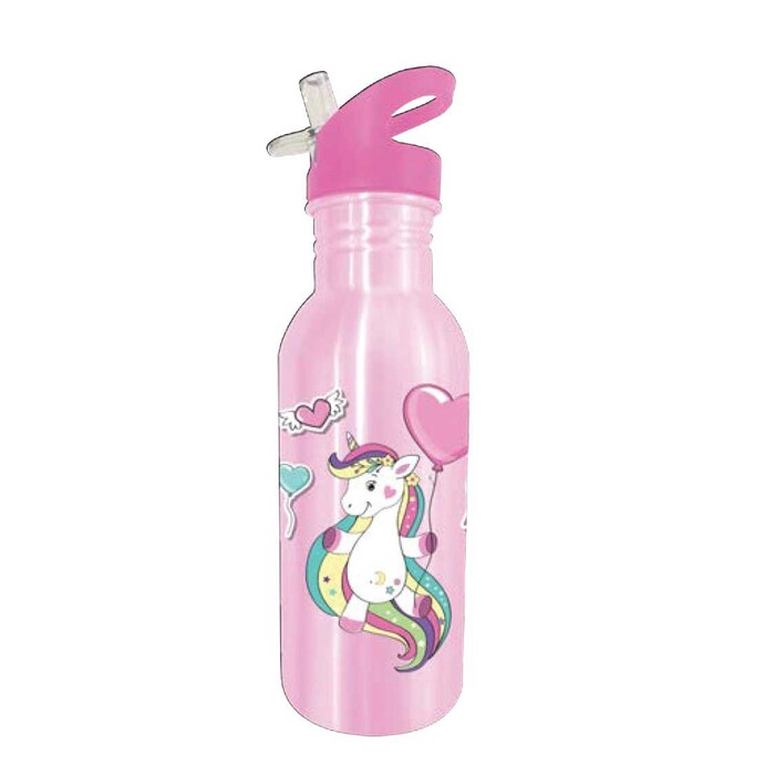 Trinkflasche Einhorn mit Trinkschnabel Edelstahl 500 ml rosa