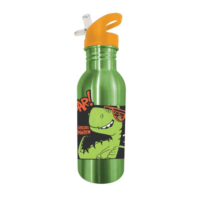 Trinkflasche Dino mit Trinkschnabel Edelstahl 500 ml grün