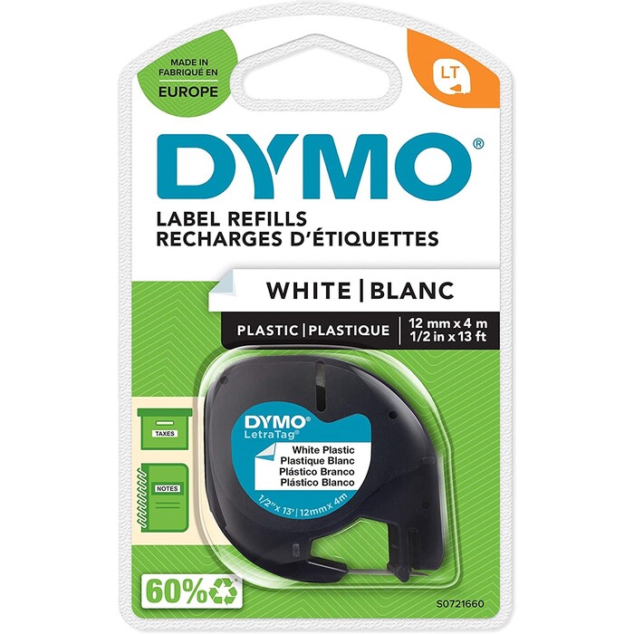 Dymo Schriftbandkassetten Kunststoff Laminiert - 12 Mm X 4 M, Auf Weiß, Blister Schwarz - Image 12
