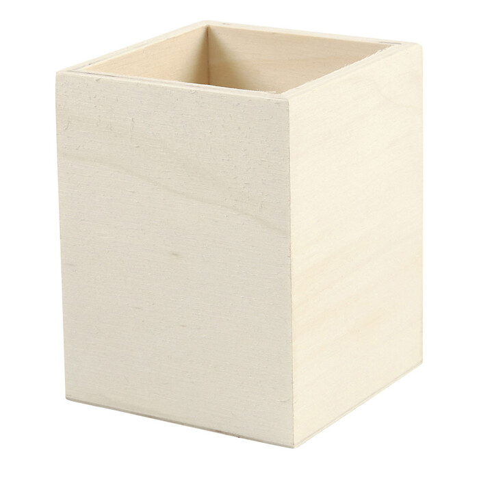 Stifthalter quadratisch aus Holz 7,5 x 7,5 x 9,5 cm natur