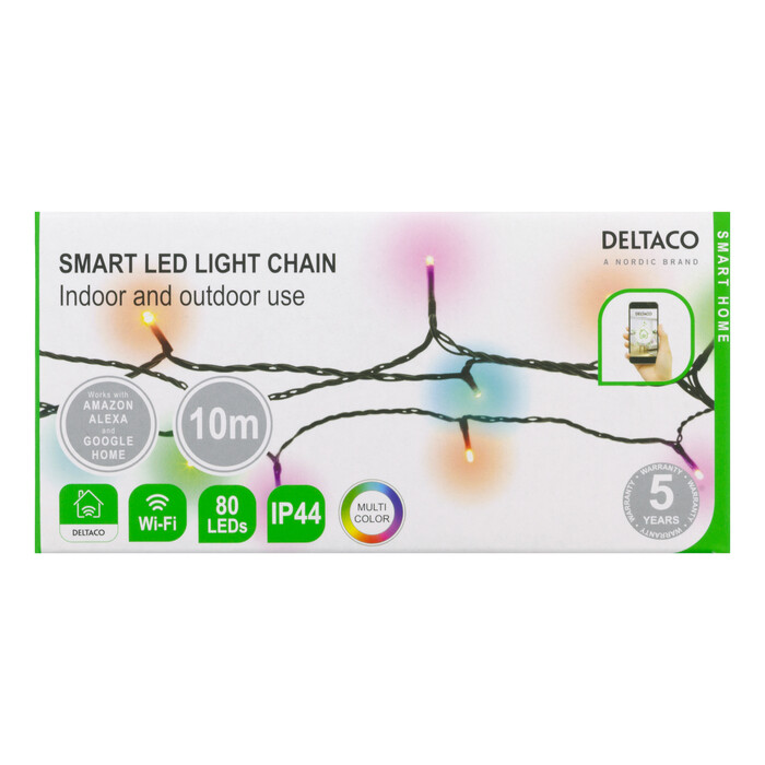 DELTACO Smart Home LED-Lichterkette mit 80 LEDs 10m RGB Farben