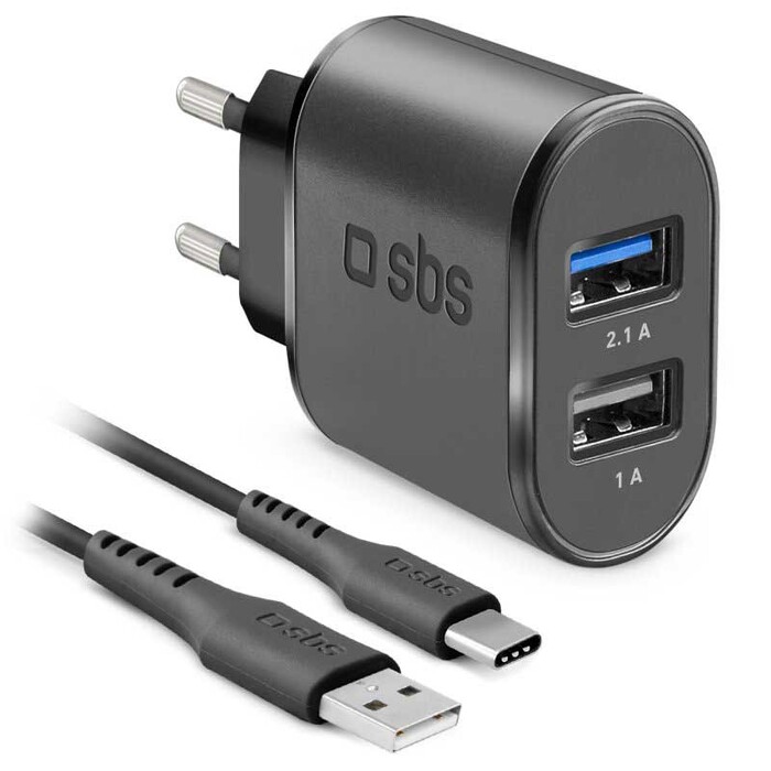 SBS USB-Reiseladeset mit Type-C-Kabel schwarz