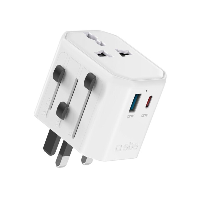 SBS Universal-Reiseadapter 1x USB-C & 1x USB-A 12W weiß