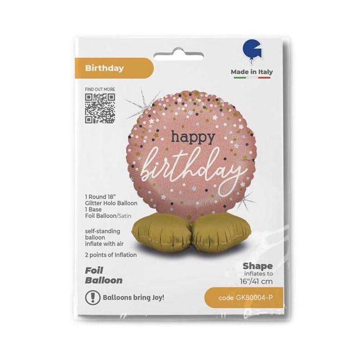 Folienballon Stand Up Rose Gold Confetti Happy Birthday rosé-gold