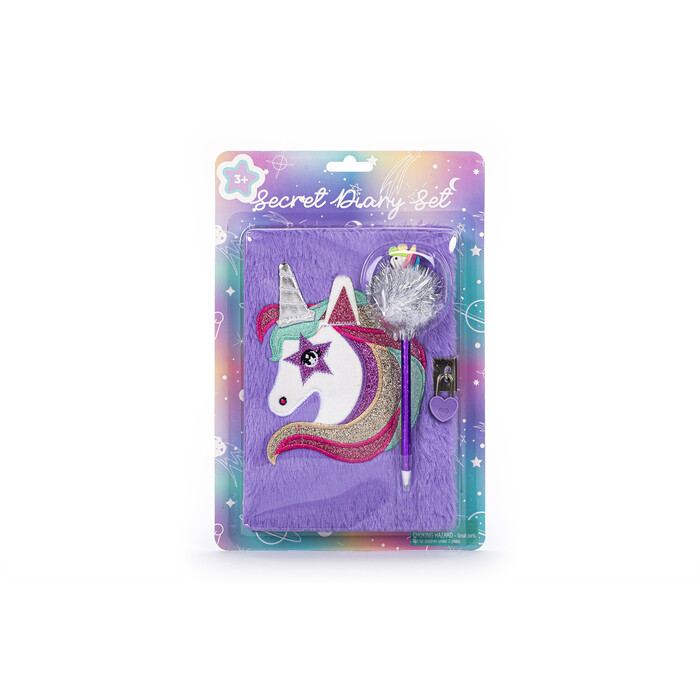 Tagebuch mit Pompom Stift Einhornmotiv violett