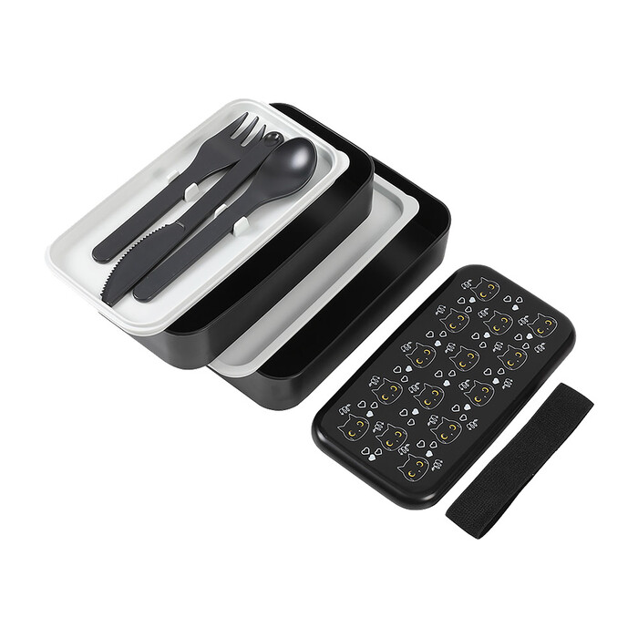 I-TOTAL Lunchbox Cat mit Trennwand und Besteck 650 ml schwarz