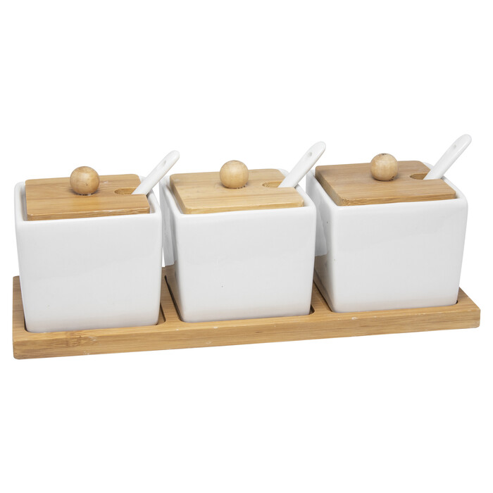 Soßen-Set aus Keramik/Bambus 10 Teile weiß/braun