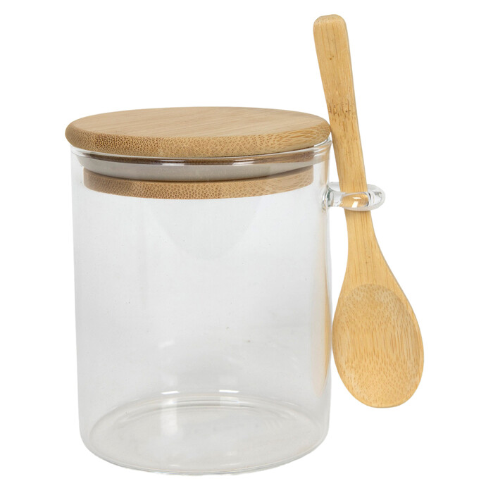 Vorratsglas mit Bambusdeckel/Löffel 8,5 x 10 cm transparent
