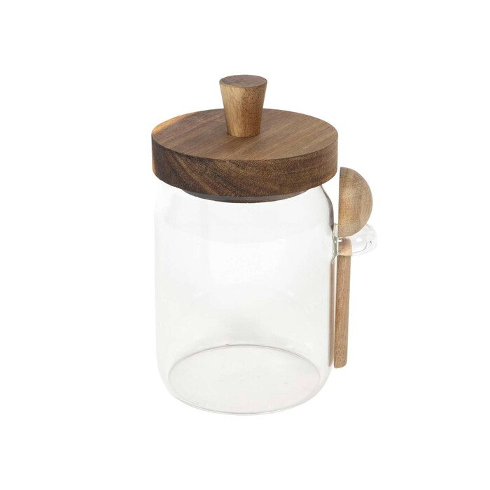 Vorratsglas mit Löffel und Deckel aus Holz Ø 8,5 cm